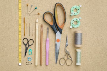 Sewing and Crocheting Tools Flat Lay