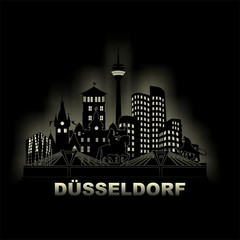 Düsseldorf bei Nacht - Deutschland Skyline Rhein Stadt Silhouette Panorma Abend Stadtlandschaft 

