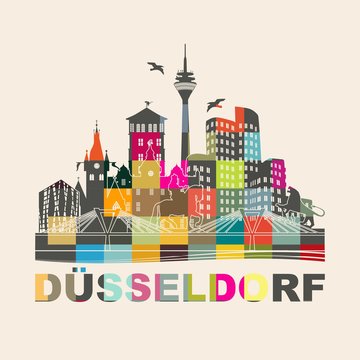 D&uuml;sseldorf Deutschland Skyline Rhein Stadt Silhouette Panorma Stadtlandschaft 