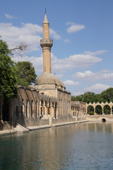 Halil Rahman Cami on Birket Ibrahim ( the pool of Abraham) in Sanliurfa,  Turkey..