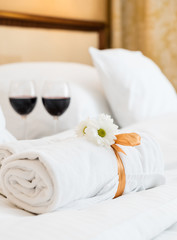 Fototapeta na wymiar White towel in luxury boutique hotel