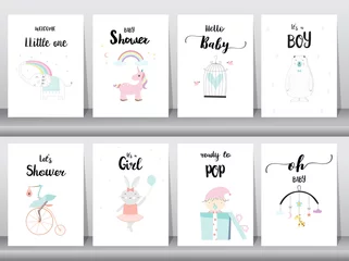 Fototapeten Set of baby shower invitations cards,poster,greeting,template,animals,Vector illustrations   © issaystudio