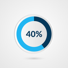 40 percent blue grey and white pie chart. Percentage vector infographics. Circle diagram business illustration