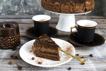 chocolate cake with tea