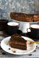 chocolate cake with tea