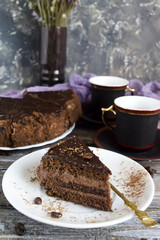 Fototapeta na wymiar chocolate cake with tea