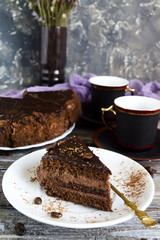 chocolate cake with tea