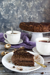 chocolate cake with tea