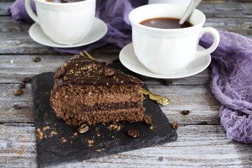 chocolate cake with tea