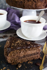chocolate cake with tea