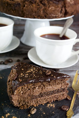 chocolate cake with tea