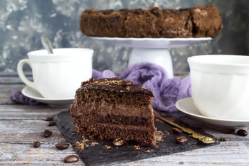 chocolate cake with tea