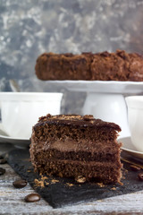 chocolate cake with tea
