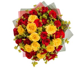 Bouquet of flowers top view on white background