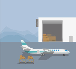 Delivery of cargo by air, aircraft loading in warehouse
