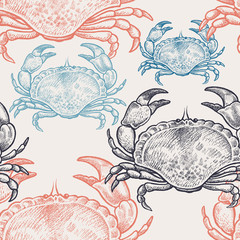 Seamless pattern with crabs. © marinavorona
