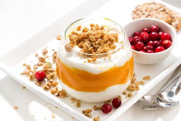 dessert with pumpkin, whipped cream and cookies