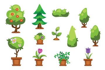 Cartoon garden green tree vector illustration.