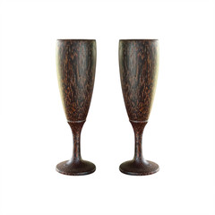 two wooden champagne glasses isolated on white