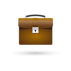 Brown briefcase vector illustration icon with shadow
