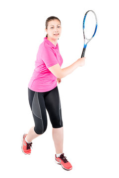 athlete player with racket for tennis on a white background playing