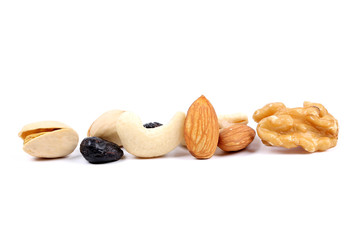Assorted nuts, dry fruits, mix nuts, almond, walnut, pistachio, cashew, raisin, berry