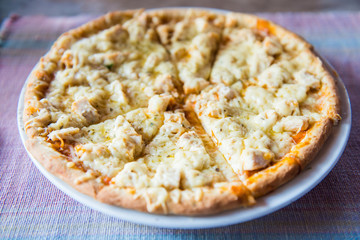 mozzarella cheese pizza hot from oven