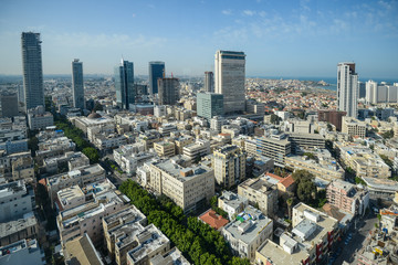 Obraz premium Panoramic view on roofs of Tel-Aviv on the modern buildings background