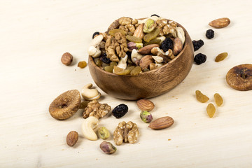 Assorted nuts, dry fruits, mix nuts, almond, walnut, pistachio, cashew, raisin, berry