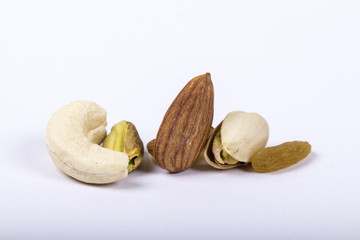 Assorted nuts, dry fruits, mix nuts, almond, walnut, pistachio, cashew, raisin, berry