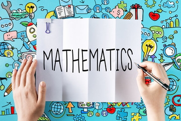 Mathematics text with hands