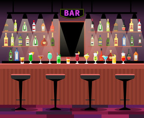 Bar counter with alcohol drinks - obrazy, fototapety, plakaty