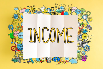 Income text with colorful illustrations