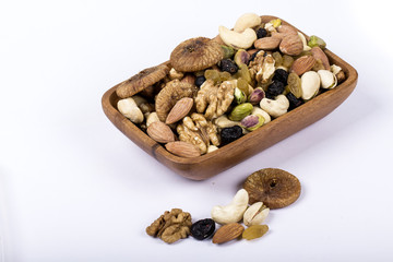 Assorted nuts, dry fruits, mix nuts, almond, walnut, pistachio, cashew, raisin, berry