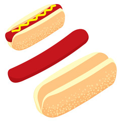 Hot dog, bread, sausage for fast food, 3d isometric illustration