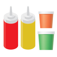 Vector Set of Plastic Red and Yellow Bottle for Mustard Ketchup and color jar Isolated on white Background
