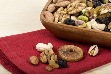 Assorted nuts, dry fruits, mix nuts, almond, walnut, pistachio, cashew, raisin, berry