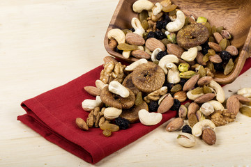 Assorted nuts, dry fruits, mix nuts, almond, walnut, pistachio, cashew, raisin, berry