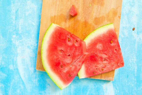 Sweet watermelon slices, top view