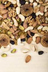 Assorted nuts, dry fruits, mix nuts, almond, walnut, pistachio, cashew, raisin, berry