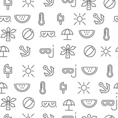 Different line style icons seamless pattern, summer