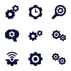 Set of 9 cogwheel filled icons
