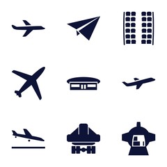 Set of 9 airplane filled icons