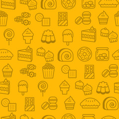 Different line style icons seamless pattern, icons set, Dessert-yellow