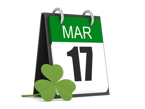 3d render of calender with showing March 17 with shamrock