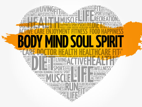 Body Mind Soul Spirit heart word cloud, fitness, sport, health concept