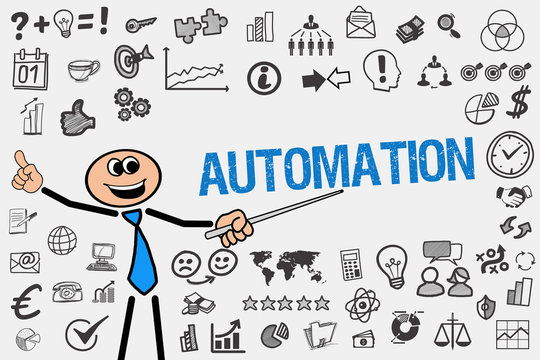 Automation / Mann mit Symbole