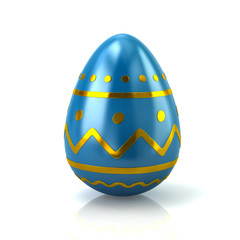 3d illustration of blue and golden easter egg isolated on white background