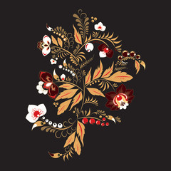 stock vector abstract hand draw flower and wave, doodle bouquet. oriental or arabic, russia art background. template for card. banner