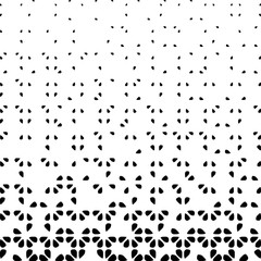 Black and white abstract background with floral decreasing elements, halftone